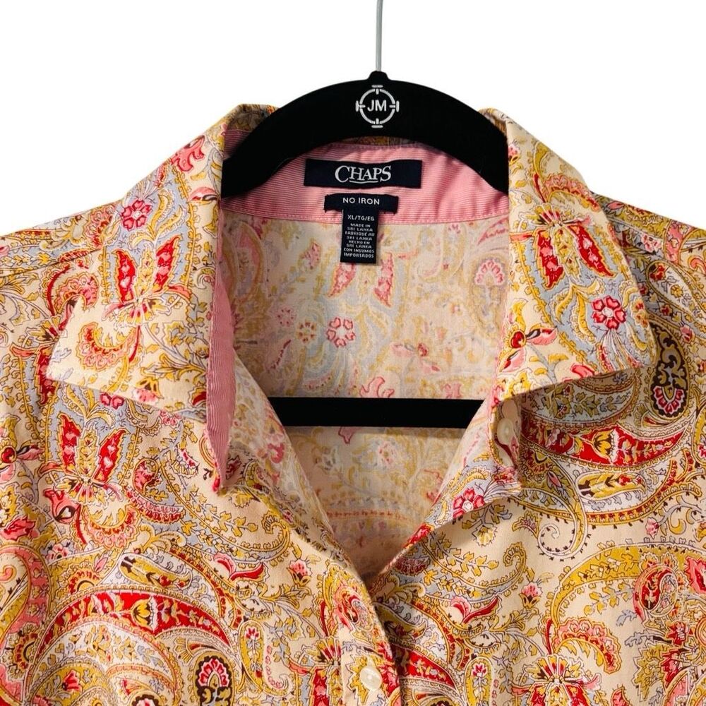Chaps No-Iron XL button front paisley print shirt blouse contrast trim - Picture 2 of 12